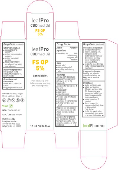 Principal display panel - Carton 10ml - leafPro CBDmed Oil FS QP 5 FS 28x28x95 US